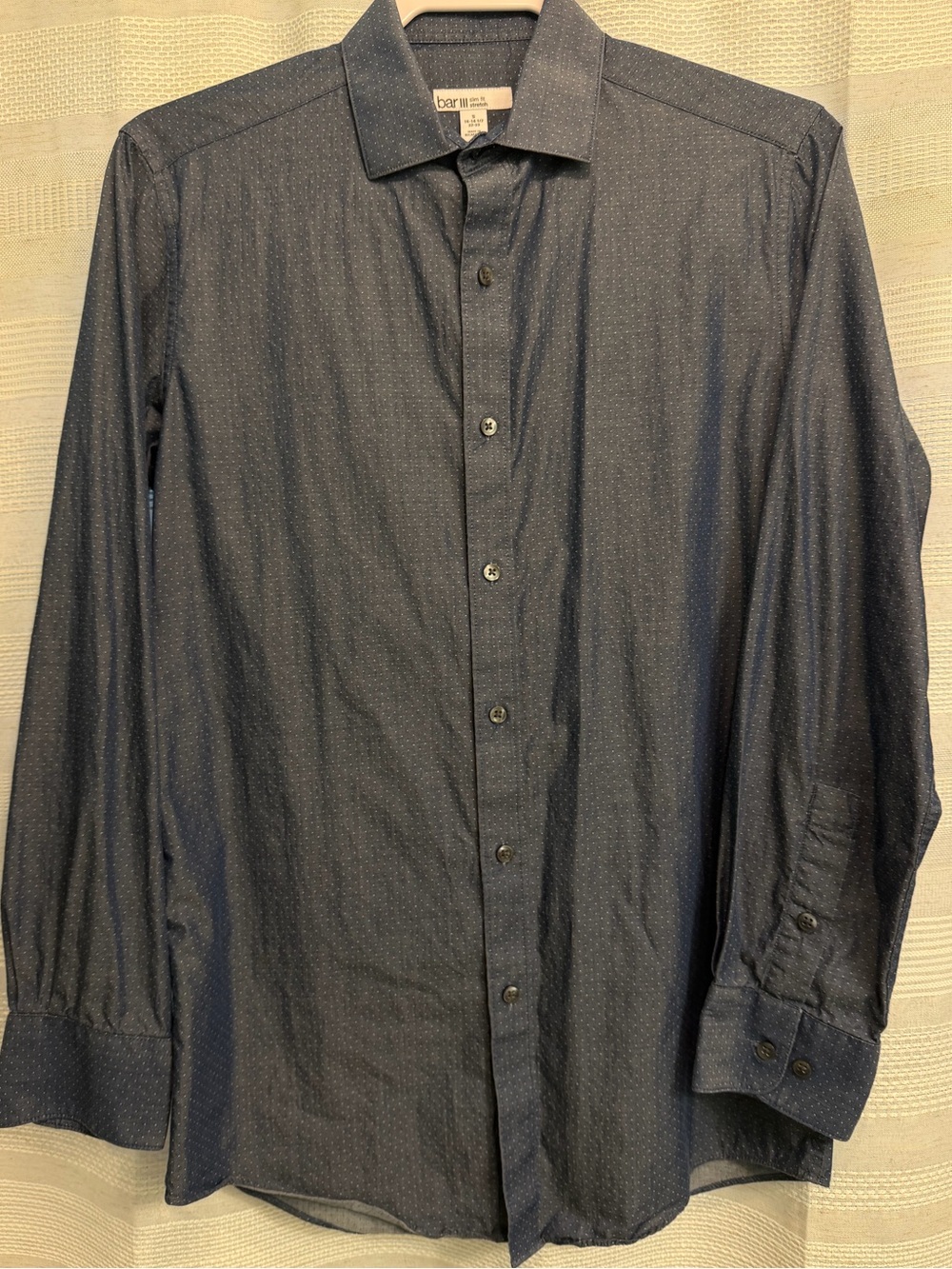 Bar III Navy Microdot Long-Sleeve Dress Shirt | Slim Fit Stretch